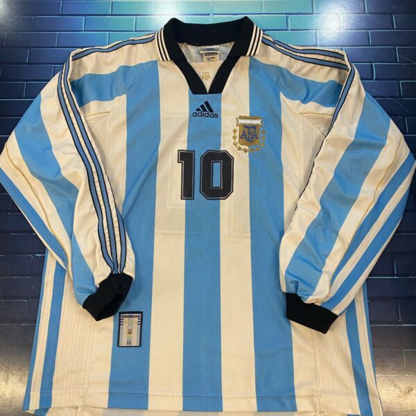 ⭐️MATCHWORN Camiseta mangas largas de la seleccion argentina usada por el burrito 10 ortega amistoso previo al mundial 1998 vs irlanda talle L