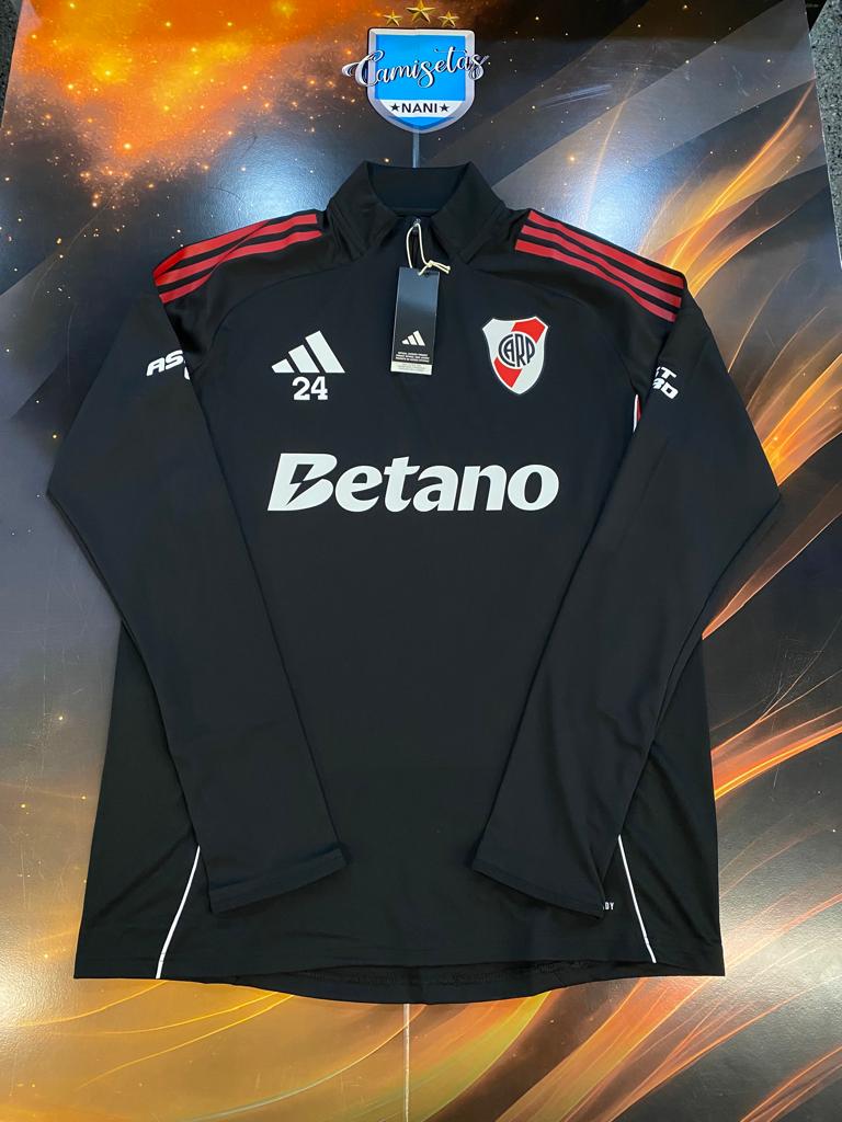 Camiseta Buzo Negro De River Buzo Medio Cierre De Entrenamiento