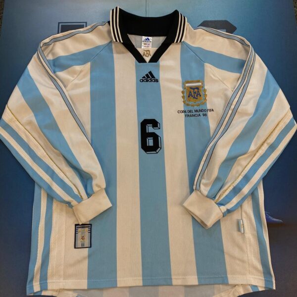 Camiseta mangas largas de la  seleccion argentina preparada para partido mundial francia 1998 6 sensini talle L