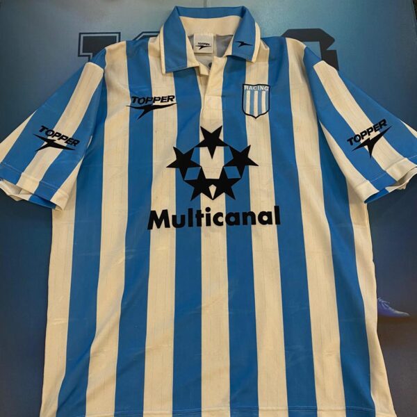 Camiseta de Racing Club usada en partido por Sergio Zanetti copa de oro 1998 Mar del Plata Boca juniors 2 (7) - Racing Club 2 (8) talle 44