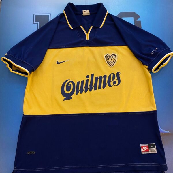 Camiseta de Boca Juniors usada por 23 Guillermo Barros Schelotto usada en el torneo Clausura 1998 : Boca 2 Velez 3 talle L